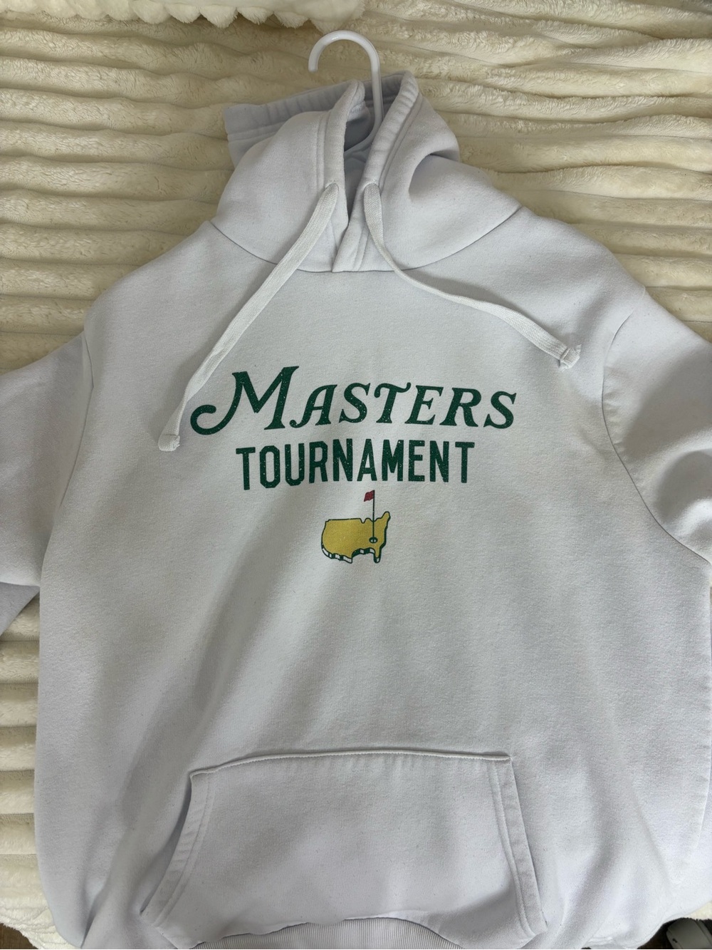 Masters White Crewneck Sweatshirt with Green and Yellow Logo